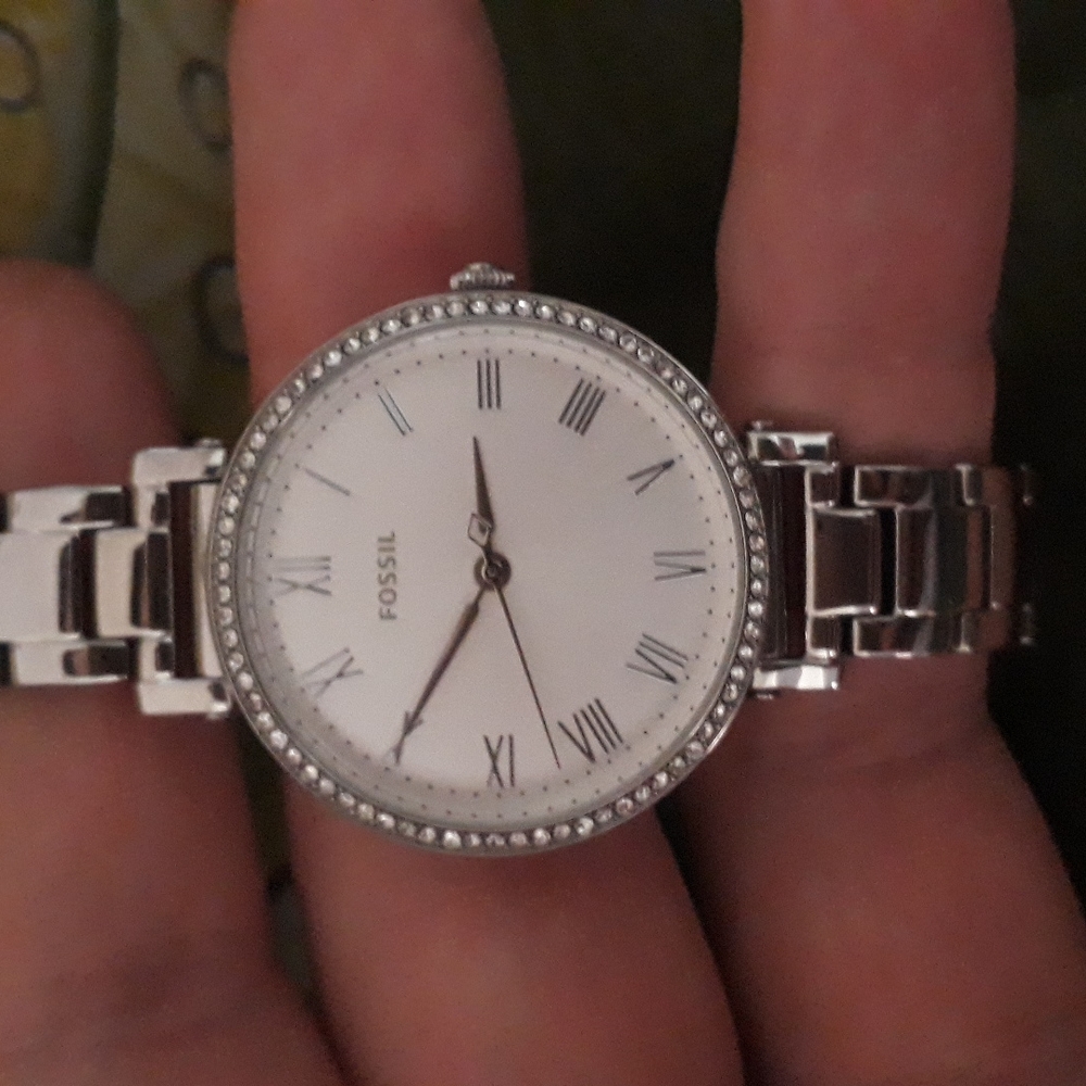 FOSSIL Silver Tone Watch With CZ